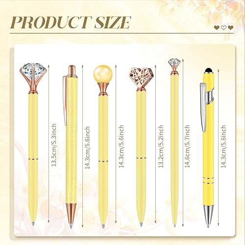Miniatura 2 de Juego de 6 bolígrafos de metal con diamantes de cristal para diario, bolígrafos de tinta negra, bolígrafos de arena líquida con purpurina,