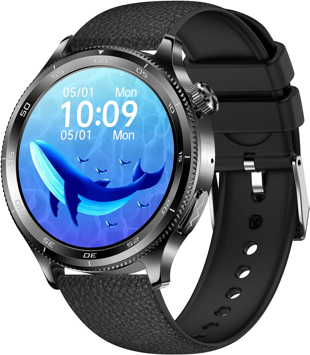 Yihou Smart Watches for Women Men Fitness Tracker Fitness Watch with Heart Rate Monitor Sleep Track Voice Assistant for Android iOS Black