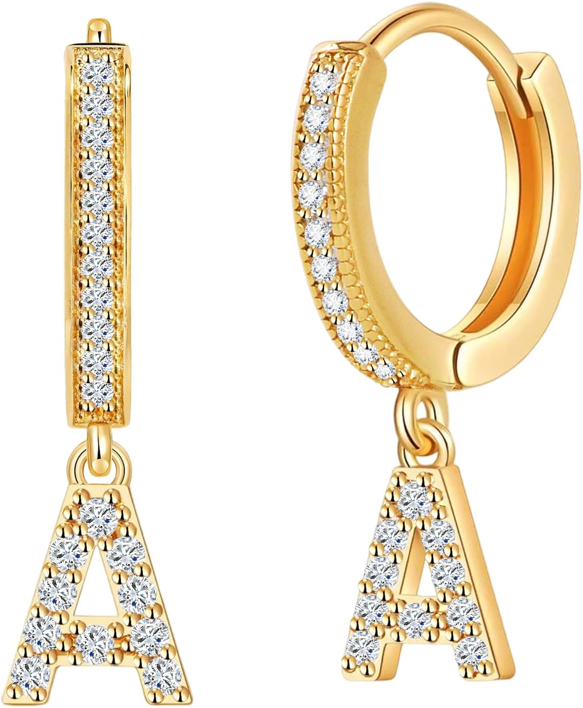 18K Gold Filled Initial Dangle Hoop Earrings for Women, 1 Pair CZ Hypoallergenic Alphabet Letter A-Z Drop Dangle Dainty Gold Earrings, Small Huggie Hoop Earrings with Cubic Zirconia Gifts Jewelry