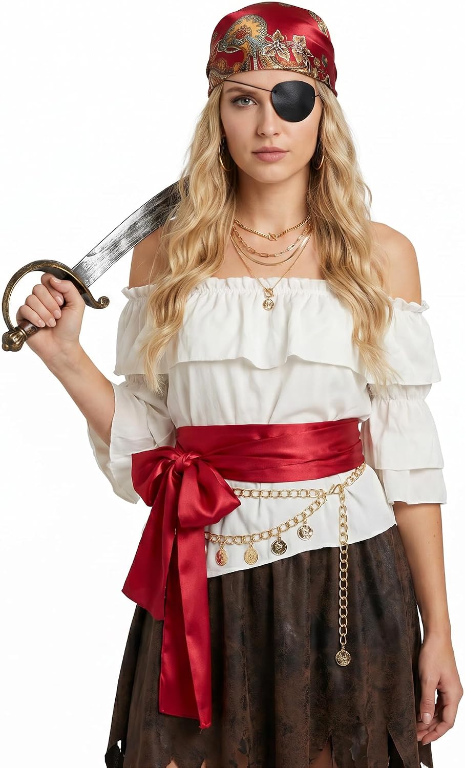 Pirate Accessories for Women Captain Pirate Costume Women with Head Scarf Sash Chain Belt Necklace Eye Patch Party Outfit