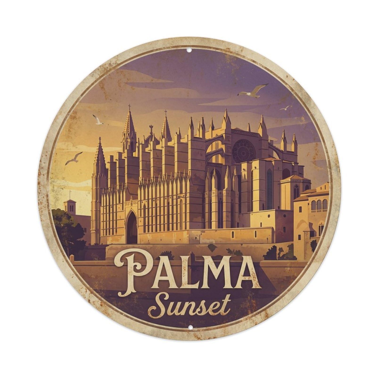Tgrcjimh Style Metal Tin Sign Vintage Travel Palma Spain Golden