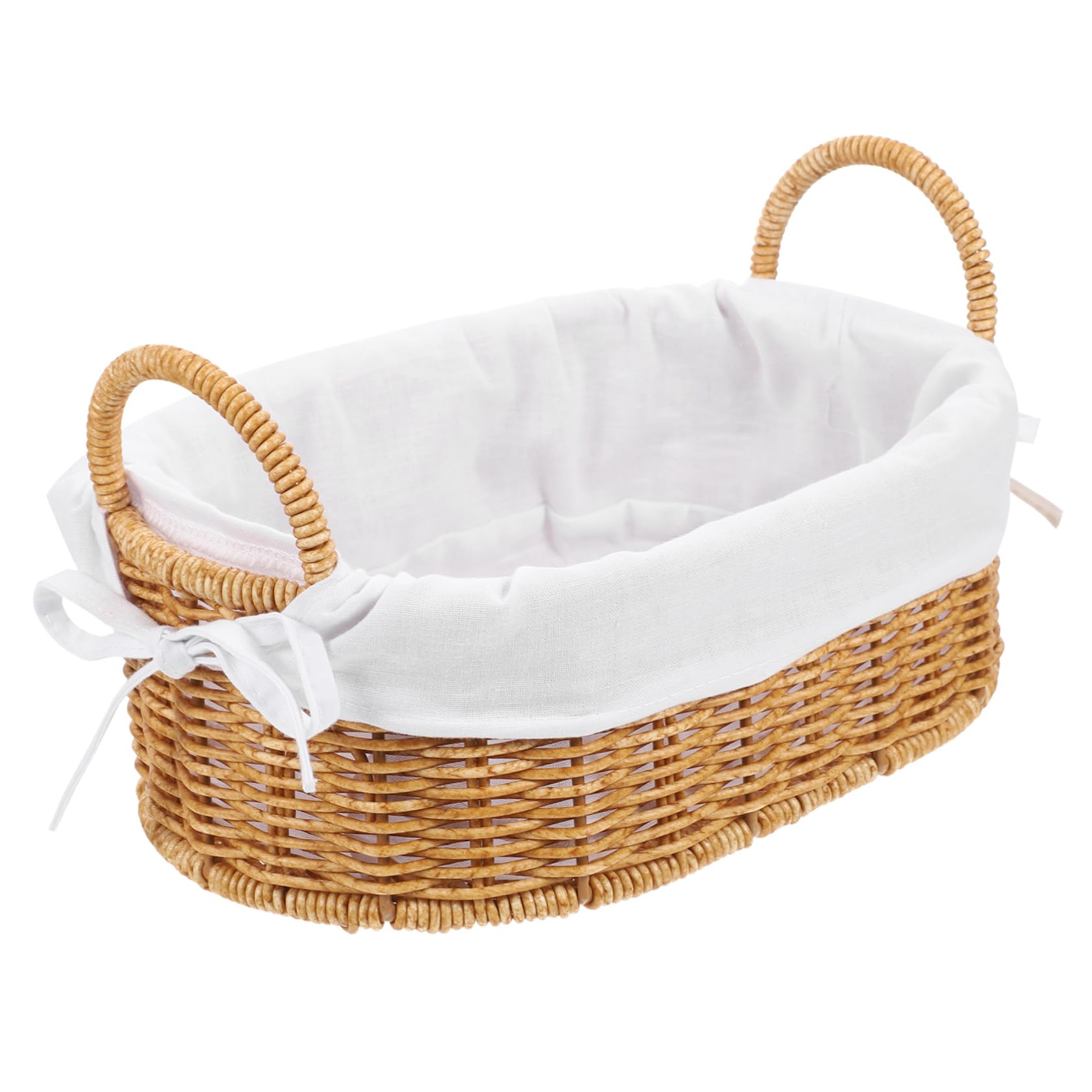 MOLUCKFU Woven Storage Baskets with Cloth Liner for Snacks Fruits Sundries Decorative Imitation Rattan Organizing Bin for Kitchen Bathroom Living Room Design Easy to Clean