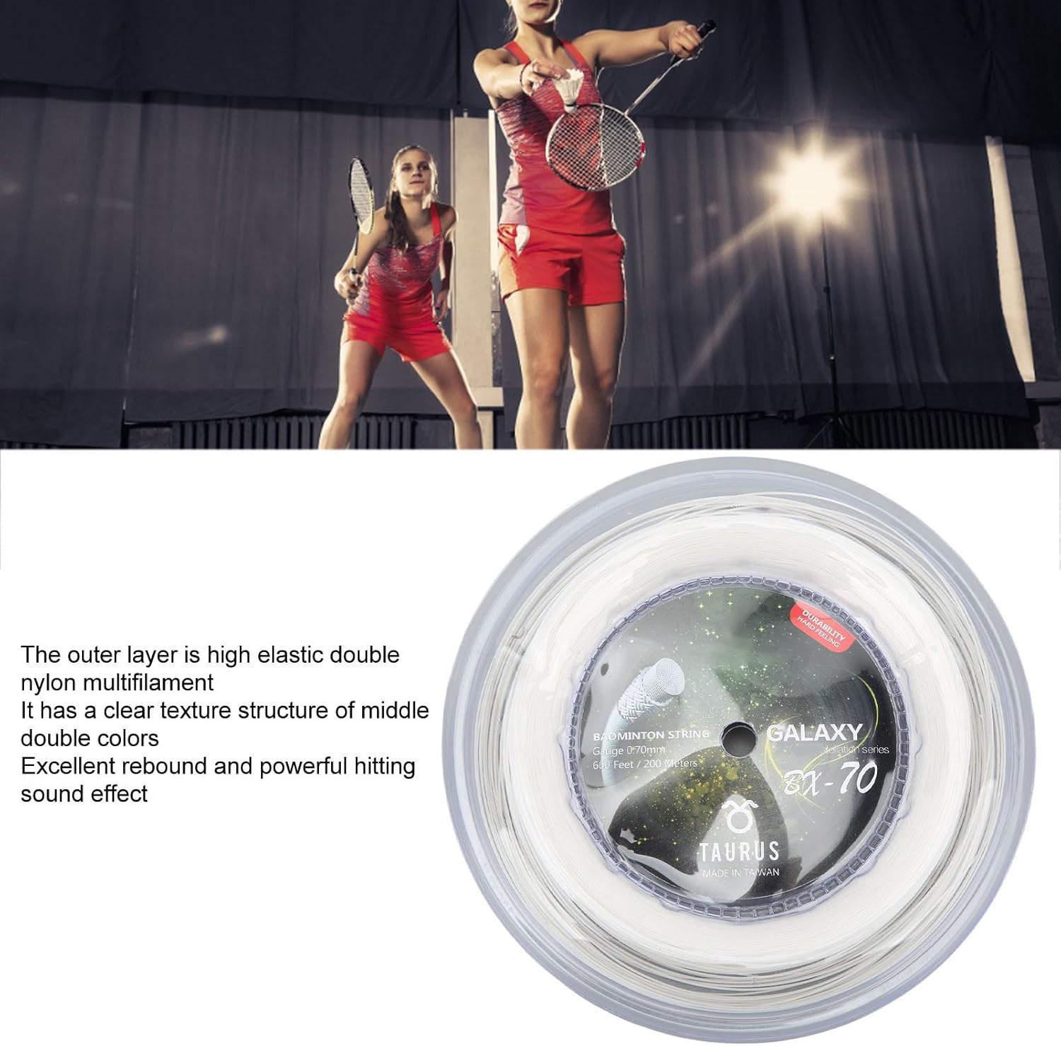 POWERTI BX70 Badminton Rackets String High Elastic Nylon Badminton Racquet String 0.7mm Badminton String 200m Reel (White)