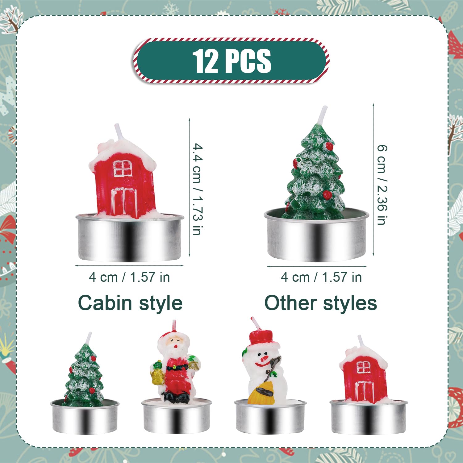12pcs Christmas Shaped Candles, Snowman, Santa Claus, Cabin, Xmas Tree Candles Novelty Christmas Tealight Candles Ornament for Home Party Decoration