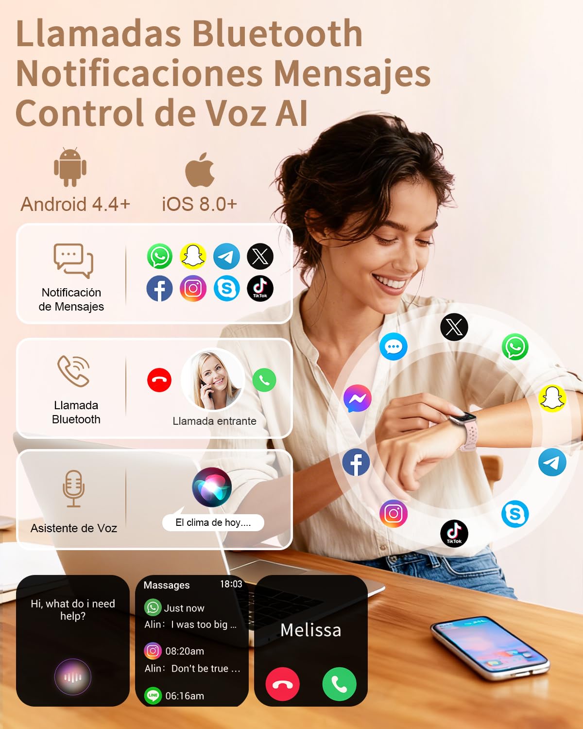 Reloj Inteligente Mujer Pequeño con 4 Correas 1.75" Smartwatch Mujer con Llamadas Pulsera Actividad Frecuencia Cardíaca Sueño SpO2 Función Femenina 120+ Modos Deportivos Regalo iOS Android, Rosa Oro
