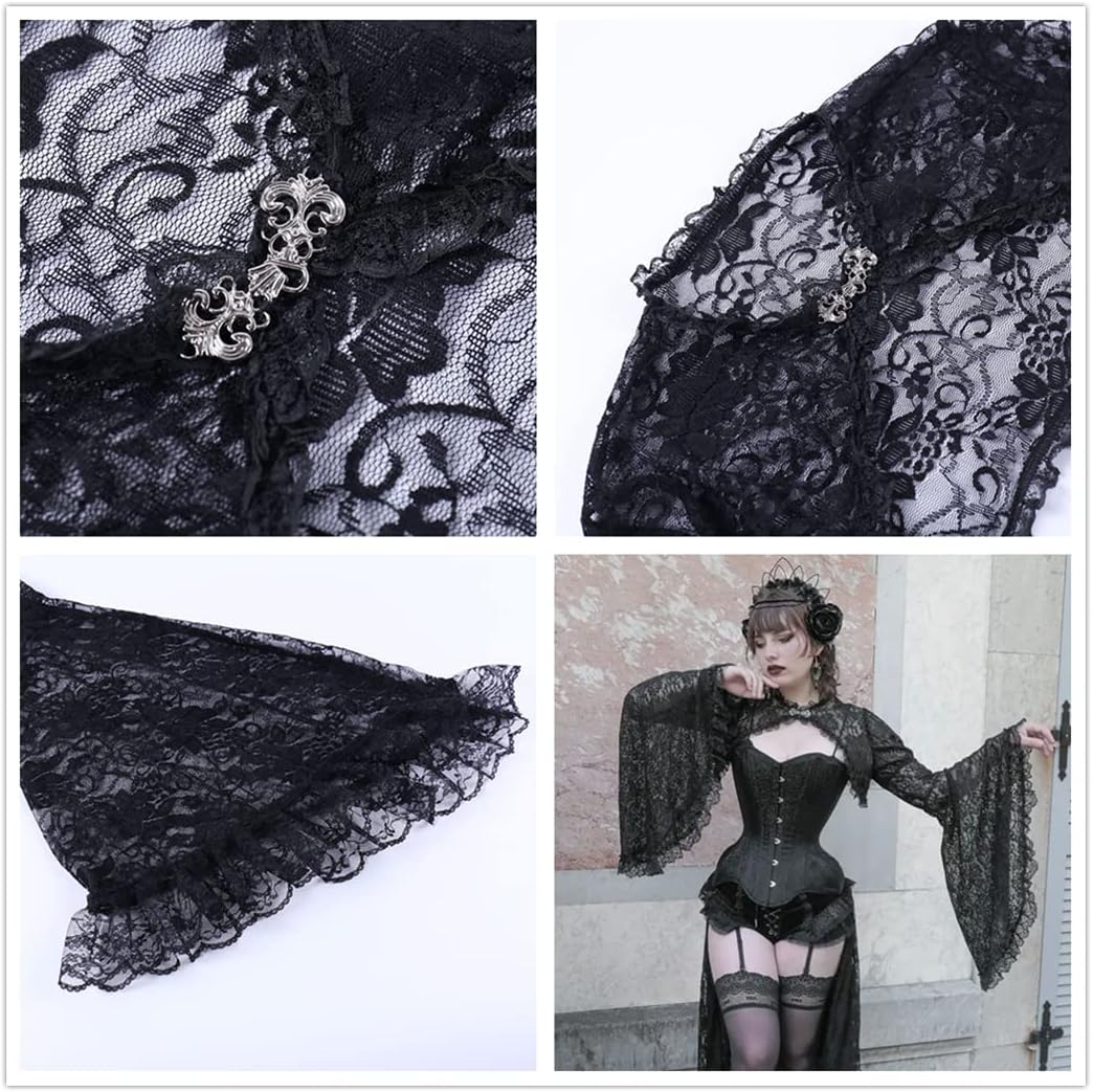 Bolero Shrug Top Trad Goth Black Shawls and Wraps for Evening Dresses Short Cardigan - Image 5