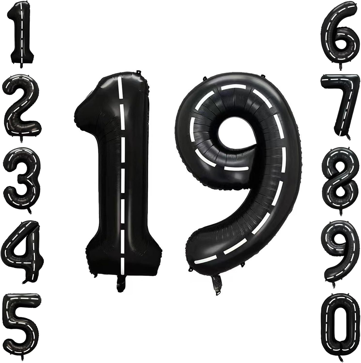 Black and White Stripes Number 19 Balloon 40 Inch, Foil Track Digit