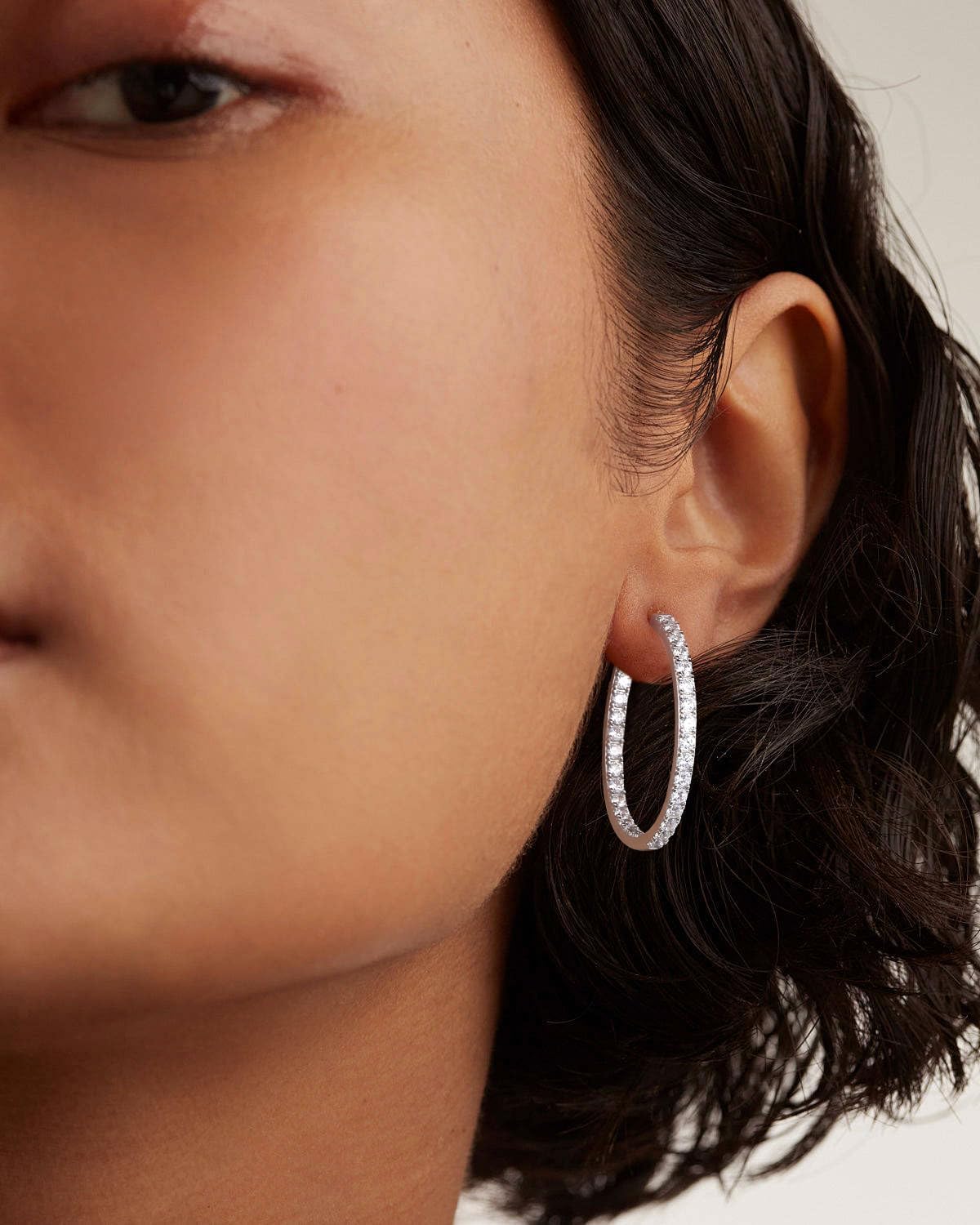 925 Sterling Silver Birthstone with Cubic Zirconia Hoop Earrings for Women fit Sensitive Ears 31mm(1.22 Inches) Large Ear Hoops(with Gift Box) - Image 2