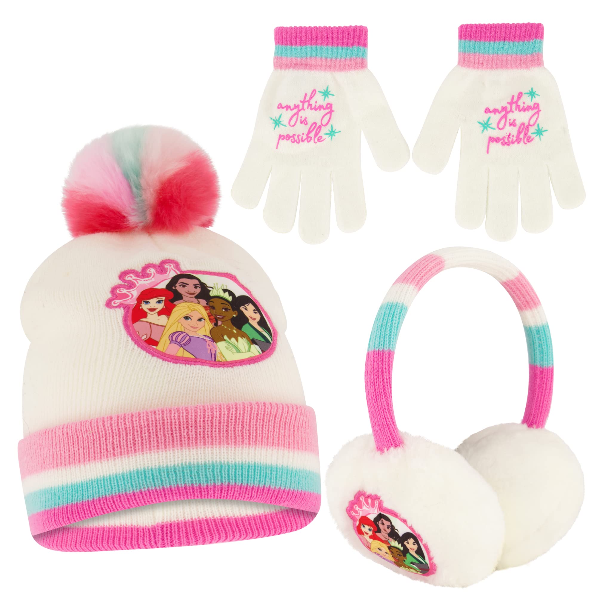 Disney Girls' Winter Earmuffs and Kids Gloves Set, Princess for Ages, Age 4-7