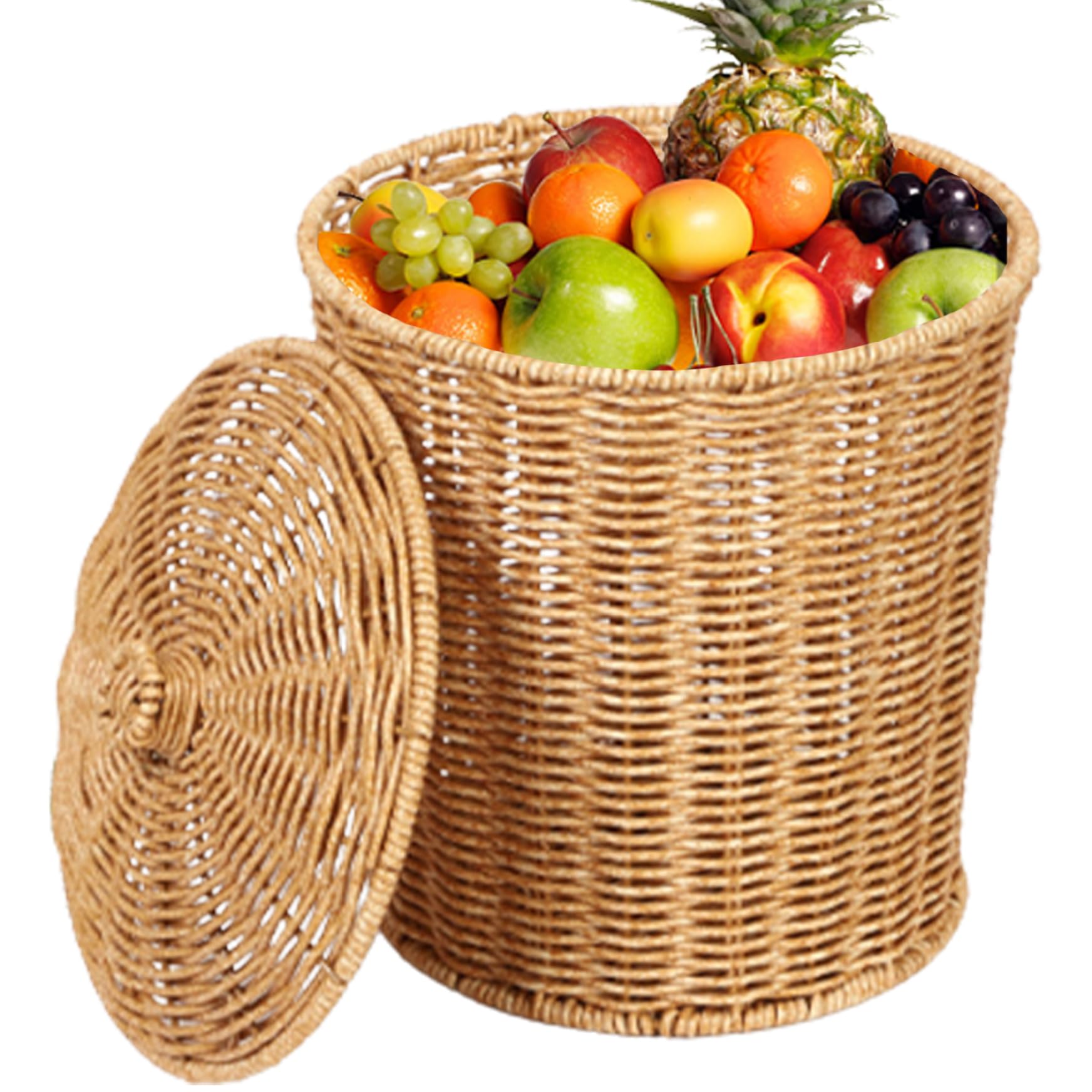 Wicker Waste Basket Rattan Waste Bin Wicker Basket with Lid 9x11 Inch Simple Style Wicker Trash Can With Lid Round Woven Laundry Baskets for Bedroom Living Room and Bathroom Home Decor