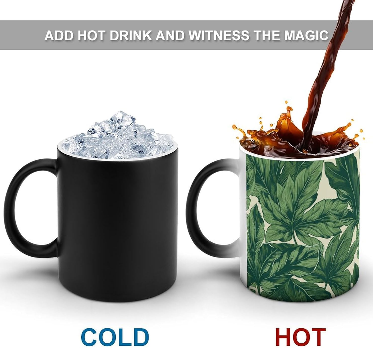 Color Changing Mug Green Foliage Botanical Printed Ceramic Coffee Mug Heat Changing Sensitive Mug Magic Heat Changing Coffee Mug Novelty Coffee Mugs