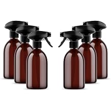 Pack of 6 - Amber Empty Plastic Squirt Bottles for Cleaning Supplies, 500ml - Hand Trigger Empty Spray Bottles for Gardening Home Cleaning - Heavy duty Industrial Refillable Mist Spray Bottles