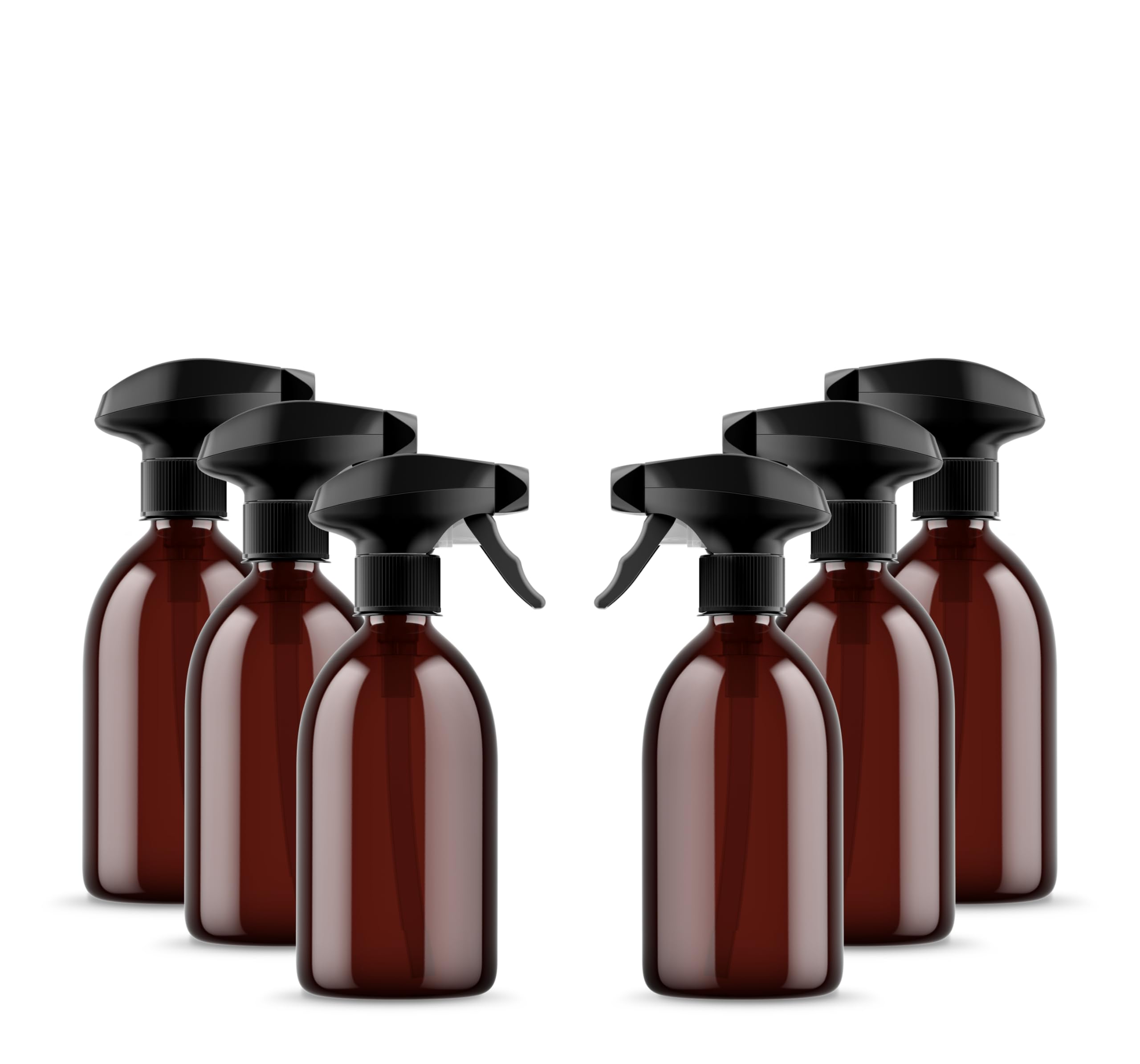 McKLords - Pack of 6 Amber Empty Plastic Water Spray Bottles for Cleaning 500ml - Hand Trigger Empty Spray Bottles for Gardening Home Cleaning - Heavy duty Industrial Refillable Bottles