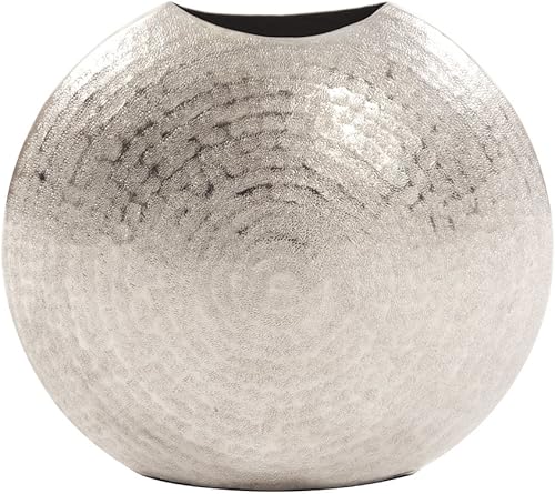 Howard Elliott Collection Jarrón decorativo de metal esmerilado, acento plateado metálico con textura martillada para el hogar, centro de mesa,
