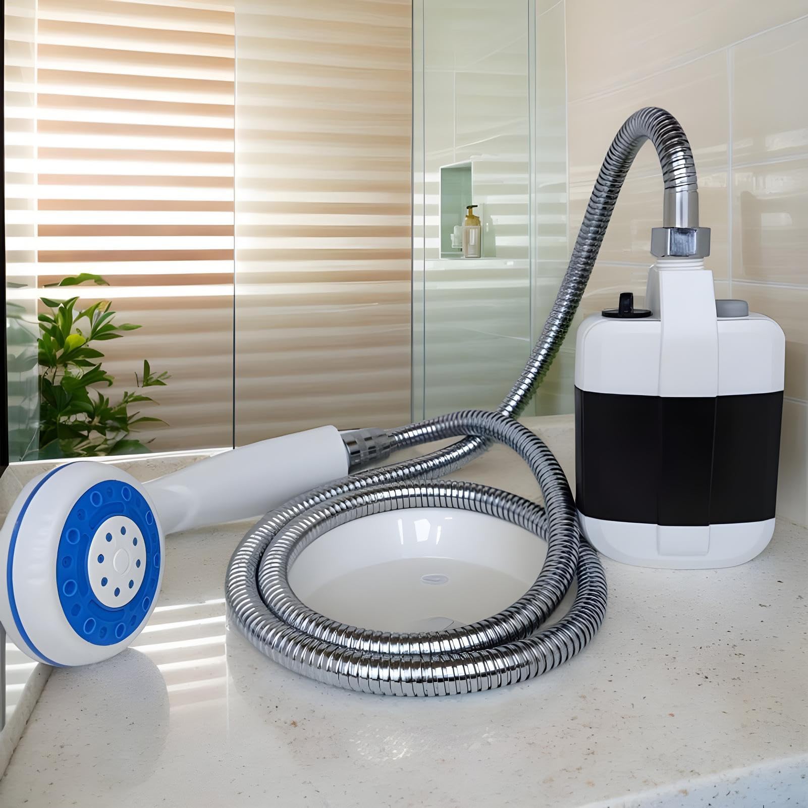 Doccia da campeggio portatile, ricaricabile elettrica, pompa da bagno all'aperto, ricarica USB, design compatto per campeggio, escursionismo, spiaggia, 5,6 x 8,6 x 14 cm