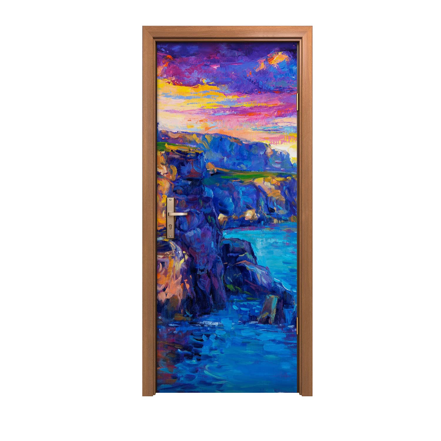 Autocollant de porte 90x200cm Coast Cliffs Sunset pour décoration murale
