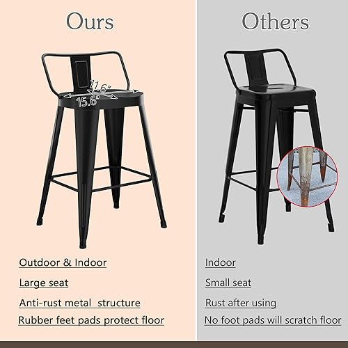 Miniatura 7 de Alunaune Juego de 4 taburetes de bar de metal para exteriores de 26 pulgadas, taburetes de bar de altura de mostrador, taburete de bar industrial,