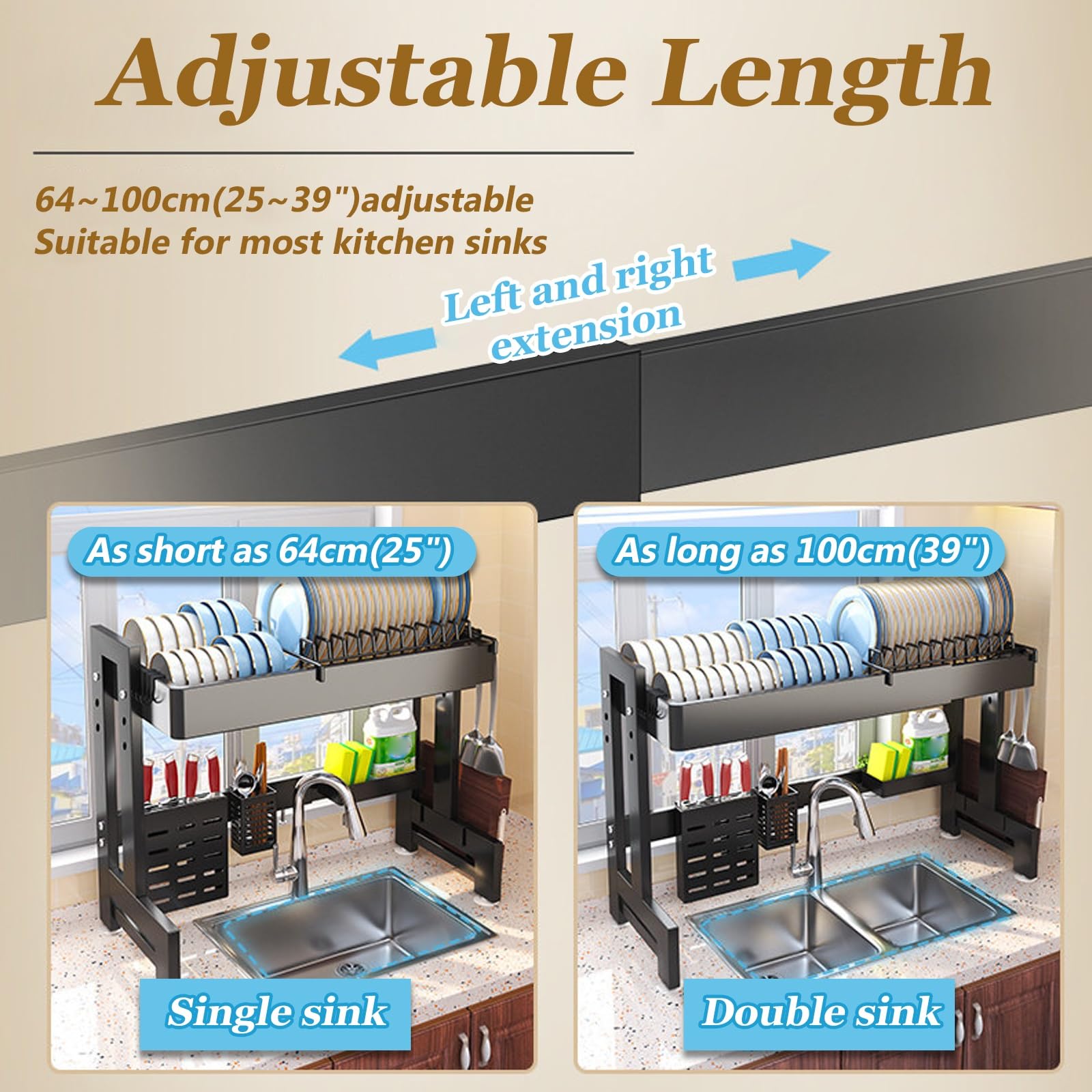 Scolapiatti regolabile antiruggine da mettere sopra il lavello, organizer salvaspazio da cucina per piatti, tazze, ideale per cucine compatte, design resistente