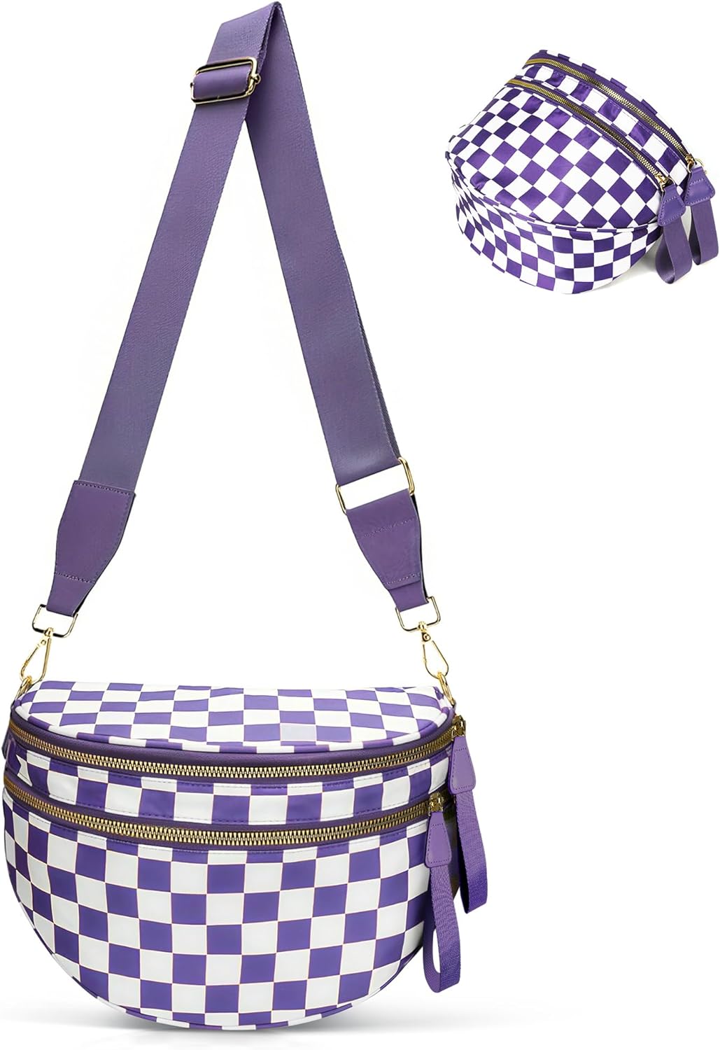 Checkered Crossbody Bum Bags for Women, Spacious Nylon Bum Bag witn Adjustable Shoulder Strap