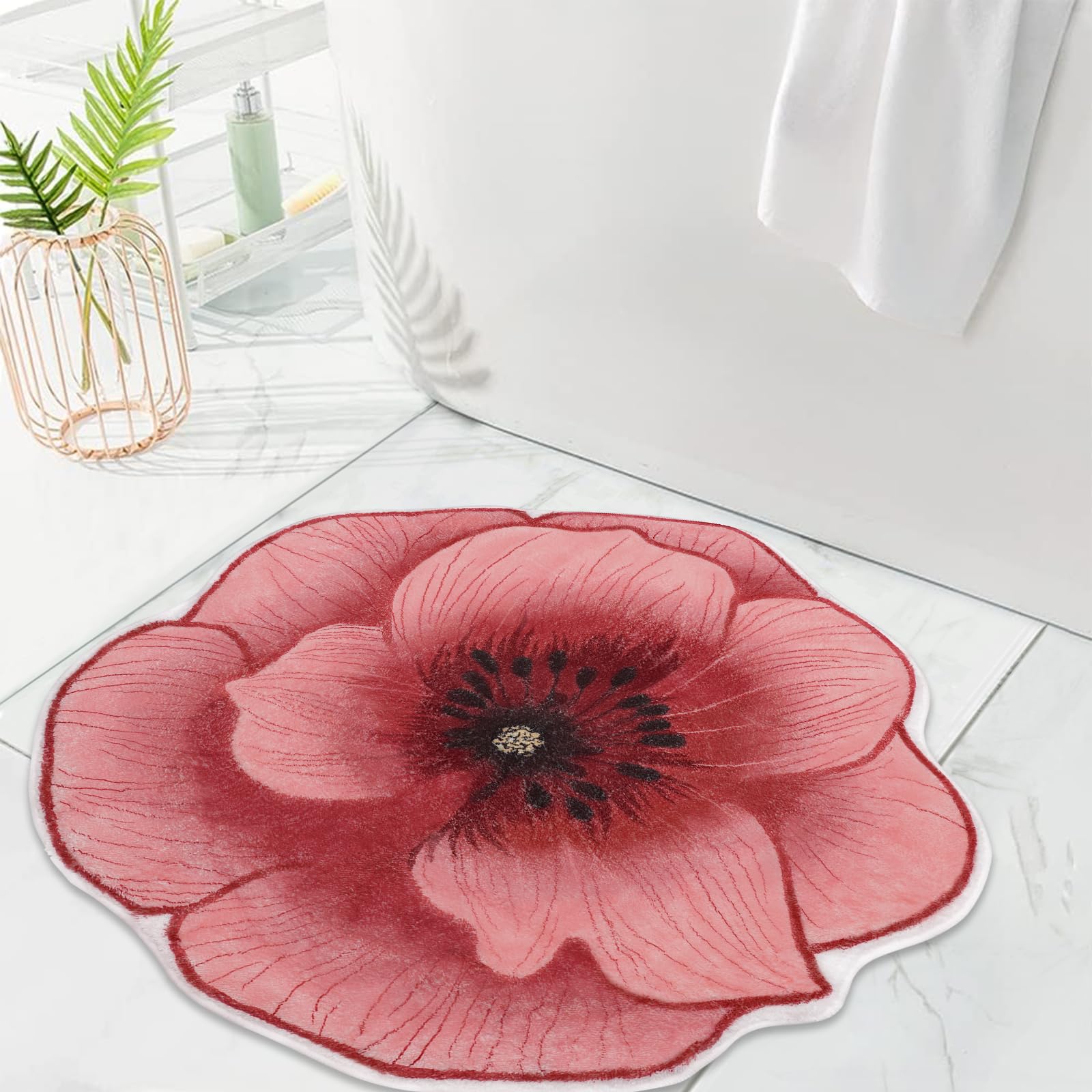 ysnifeiw Spring Bathroom Rugs Pink Flowers Bath Mat, Non-Slip Farmhouse Spring Flowers Bathroom Doormat Shower Bath Rugs for Spring Home Decorations