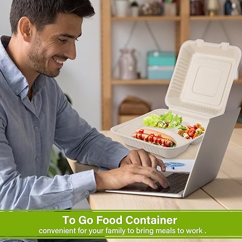 Miniatura 10 de Recipiente de alimentos compostable para llevar de 8 x 8 pulgadas paquete de 50 cajas de alimentos desechables para llevar contenedor de alimentos