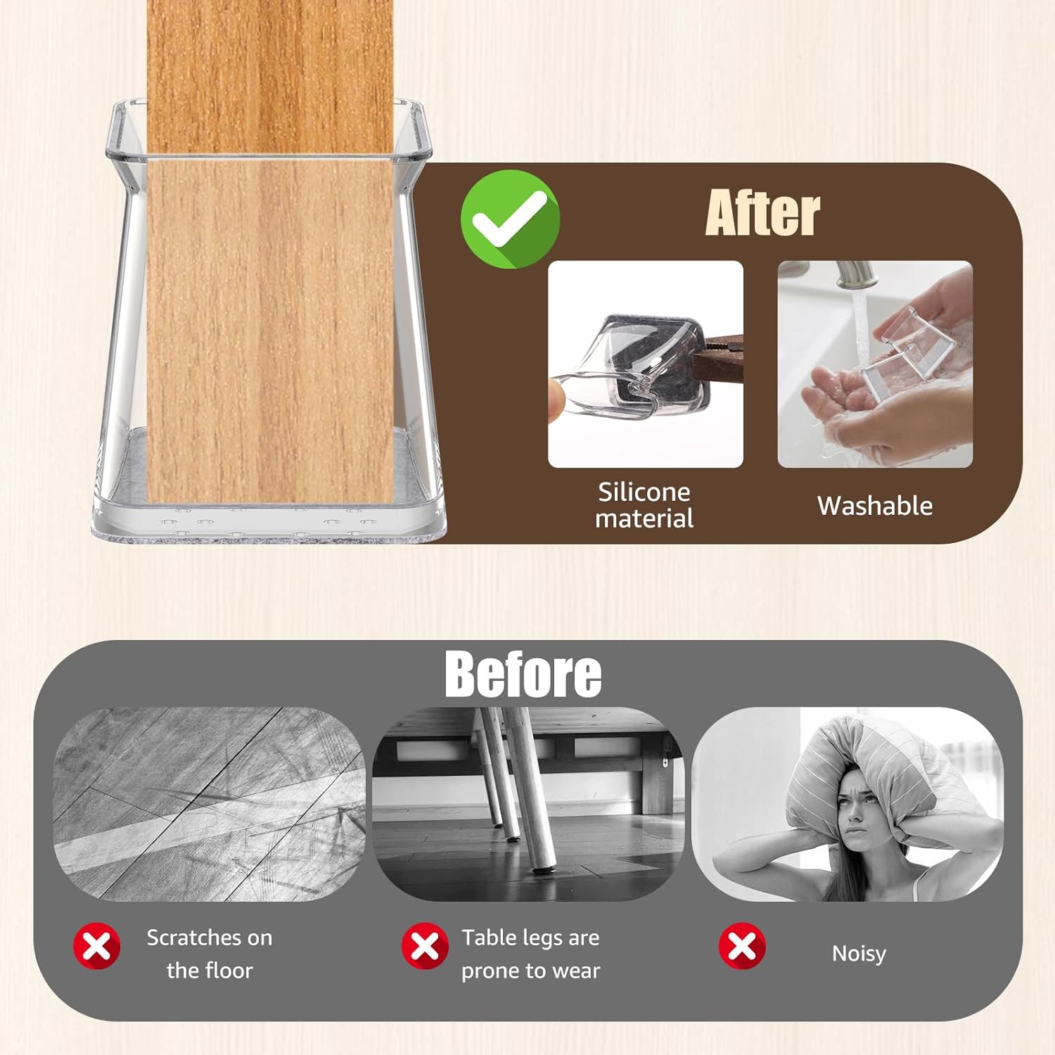 32 Pcs Silicone Chair Leg Floor Protector Wear Resistant Chair Leg Protector Slip Support Cover for(M-32-Transparent Gray Bottom)