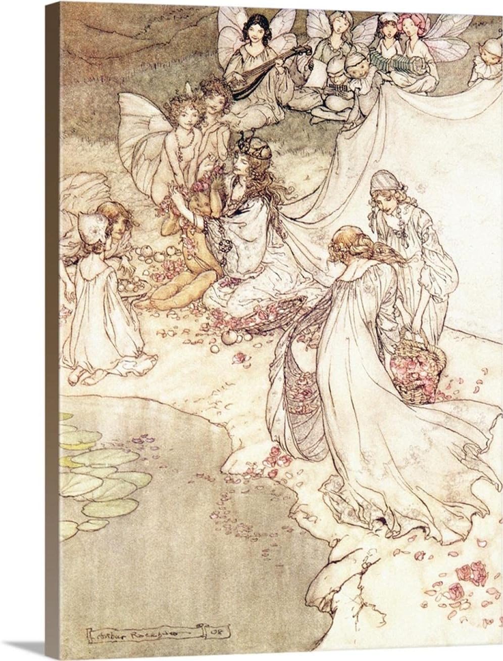 Paint By Numbers for Adults, Easy Drawing DIY Oil Canvas Painting Kits,Arts Craft Gift Home Wall Decor — illustration for a fairy tale fairy queen covering a child with blossom, by Arthur Rackham