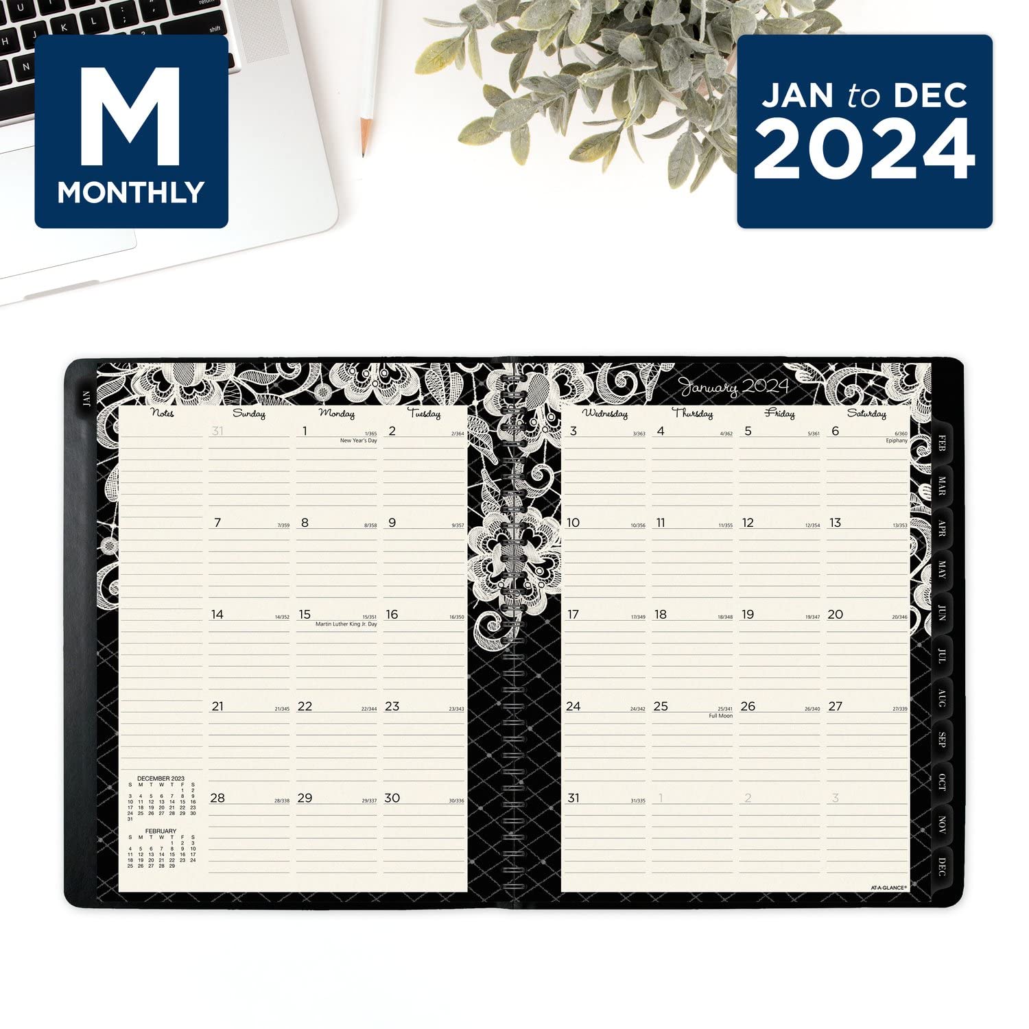AT-A-GLANCE Agenda settimanale e mensile 2024, libro degli appuntamenti orari, 21 x 28 cm, grande, Lacey (541-905-24)