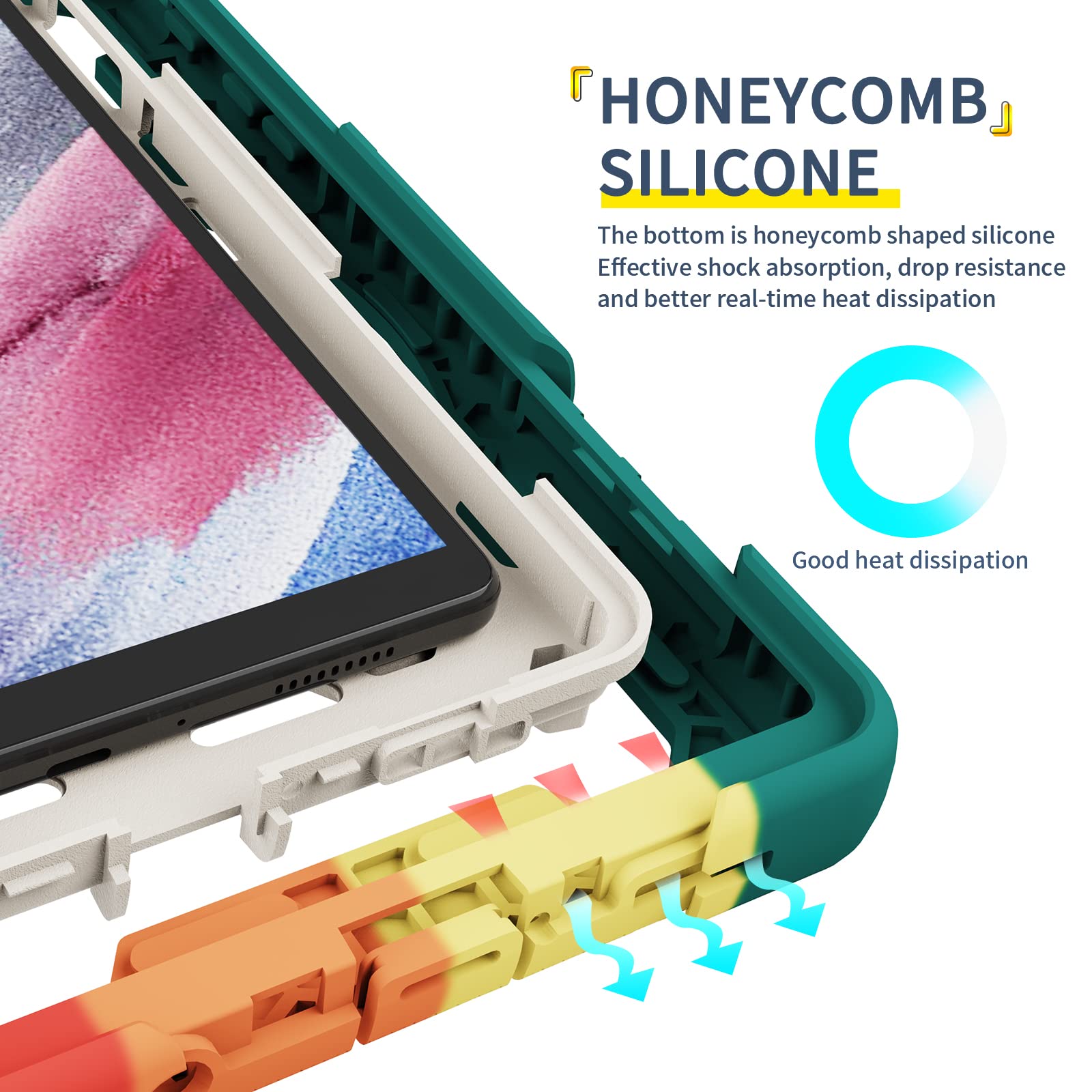 Custodia per Samsung Galaxy Tab A7 Lite T220/T225, antiurto con pellicola proteggi schermo, portapenne, tracolla, supporto girevole per bambini