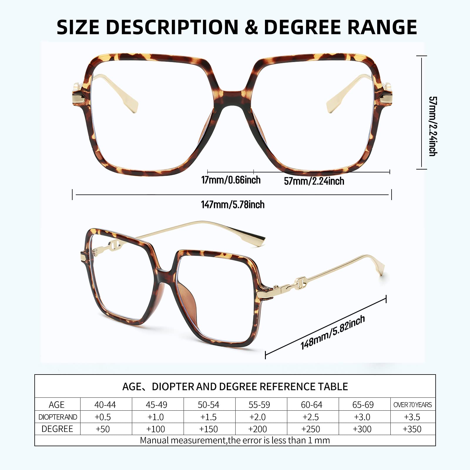 KAEOISFU Oversized Square Reading Glasses for Women Fashion Large Blue Light Blocking Readers - Image 2