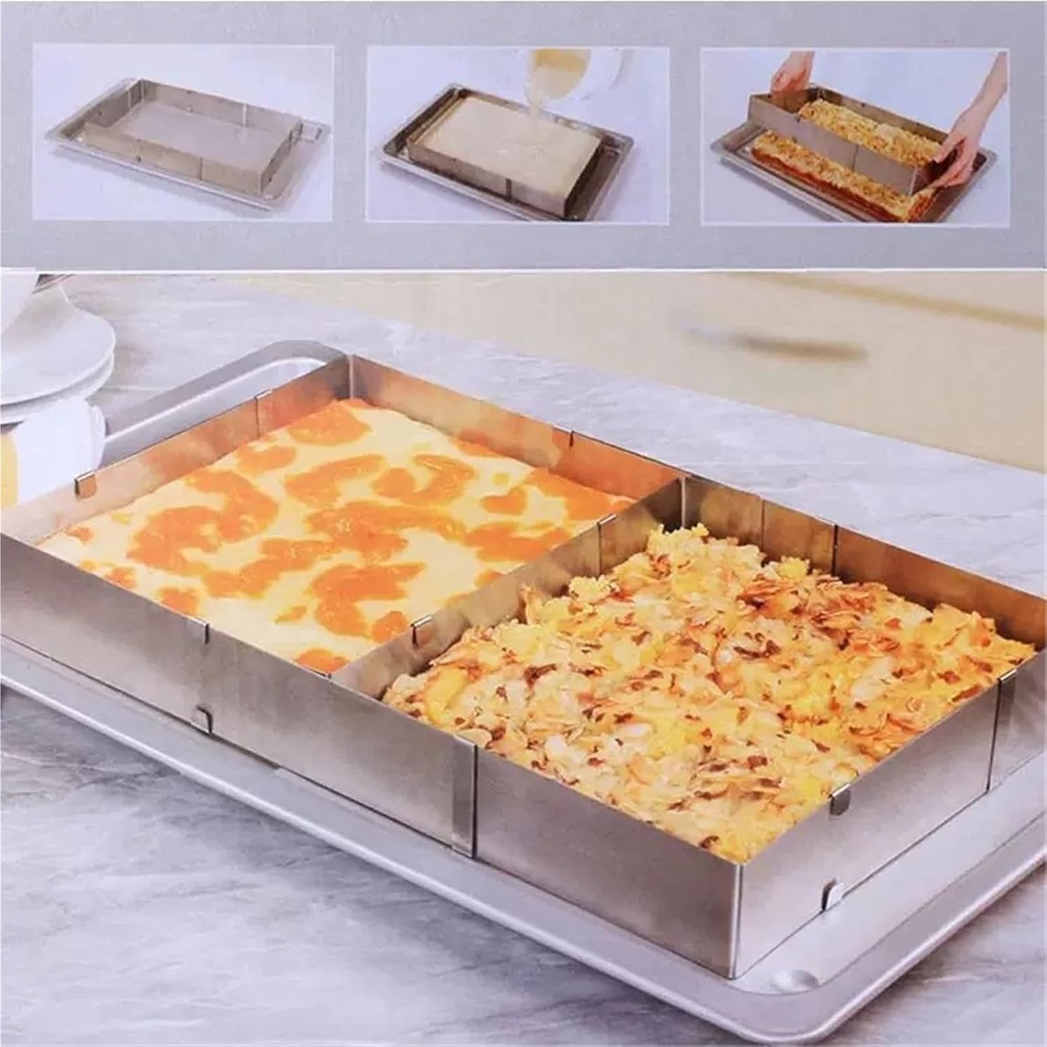 Rectangle Cake Mold, Adjustable Square Cake Ring Cake Cutter Baking Mold for Tiramisu, Mousse, Pastry Dessert