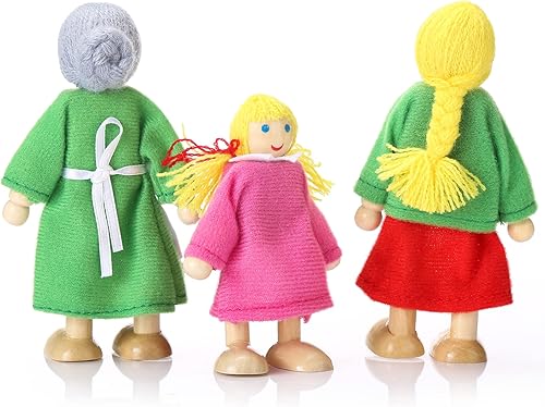 Miniatura 3 de Juego de 7 casas de muñecas de madera, mini figuras para juegos de simulación, accesorios clásicos para casa de muñecas para niños y niños pequeños