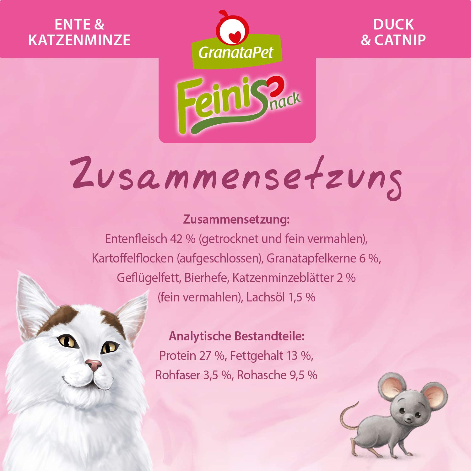 Granatapet Feinisnack Kaczka I Kocimiętka, 50 G, Smakołyk Dla Kotów, Tradycyjna Przekąska Dla Kotów, Bez Zbóż I Dodatków Cukru, Nagroda Za Fantazyjne Aksamitne Łapy