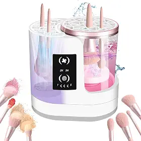 Máquina de limpeza de pincéis de maquiagem elétrica 3 em 1 - lavagem automática, secagem e armazenamento, ferramenta portátil de limpeza de pincéis cosméticos com câmaras duplas, limpeza e secagem