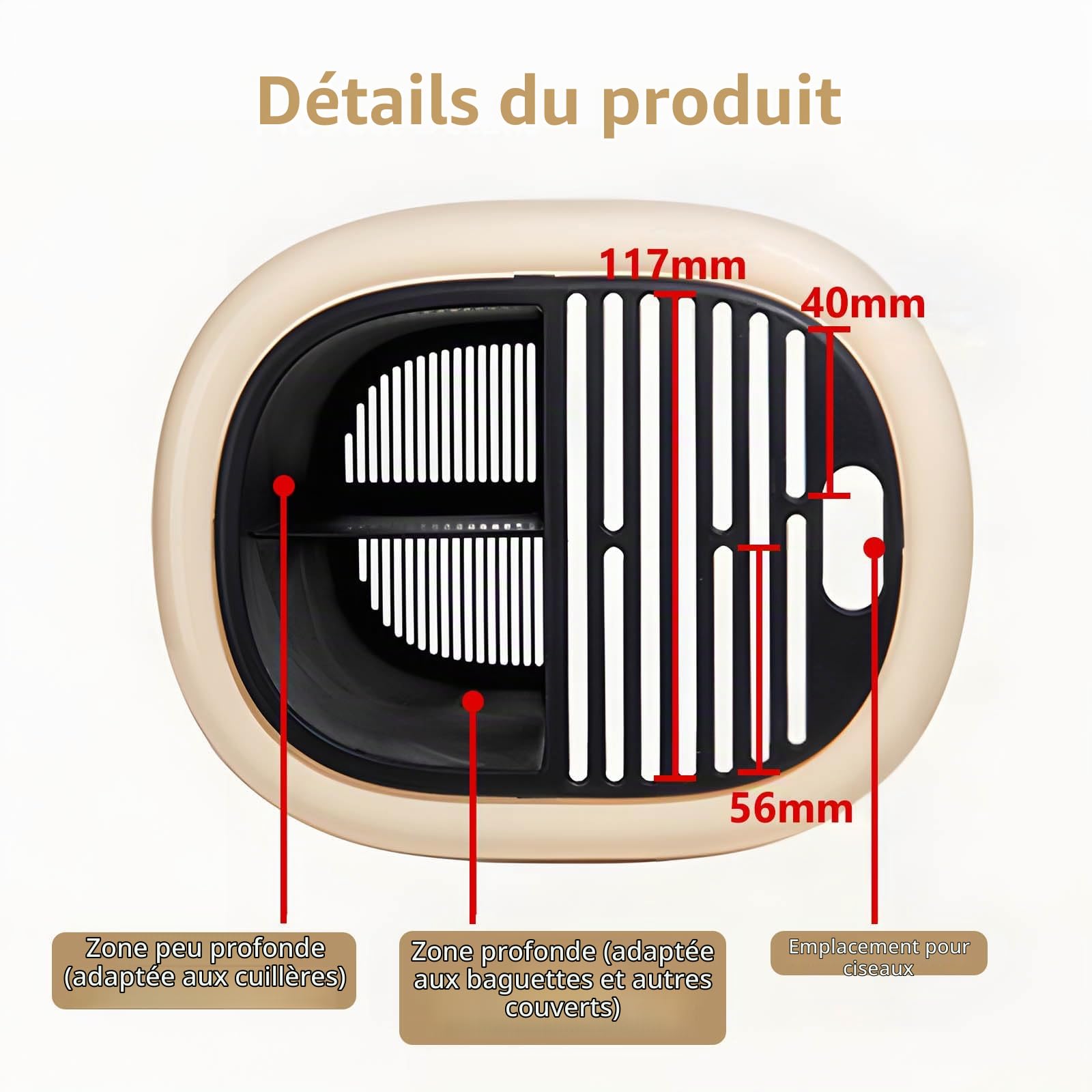 Bloc Couteaux Cuisine Beige 2 en 1, Porte-Ustensiles Rangement Moderne pour Comptoir de Cuisine, Range-Couteaux Pratique, Design Épuré (ABS, Beige)