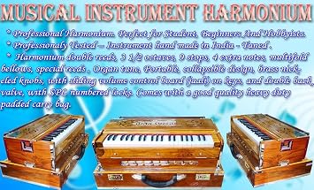 Professional Harmonium | Double Reed 3.5 Octave | 9 Stops + 4 Extra Notes | Portable Folding Design | Padded Carry Bag | MNUKHR005
