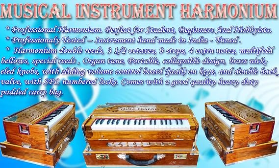 Professional Harmonium | Double Reed 3.5 Octave | 9 Stops + 4 Extra Notes | Portable Folding Design | Padded Carry Bag | MNUKHR005