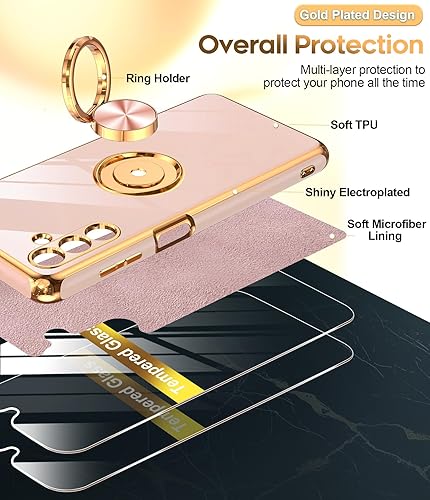 Miniatura 2 de LeYi Funda para Samsung Galaxy A13-5G Protector de pantalla de vidrio templado 2 unidades Soporte de anillo giratorio de 360 , soporte magnético,