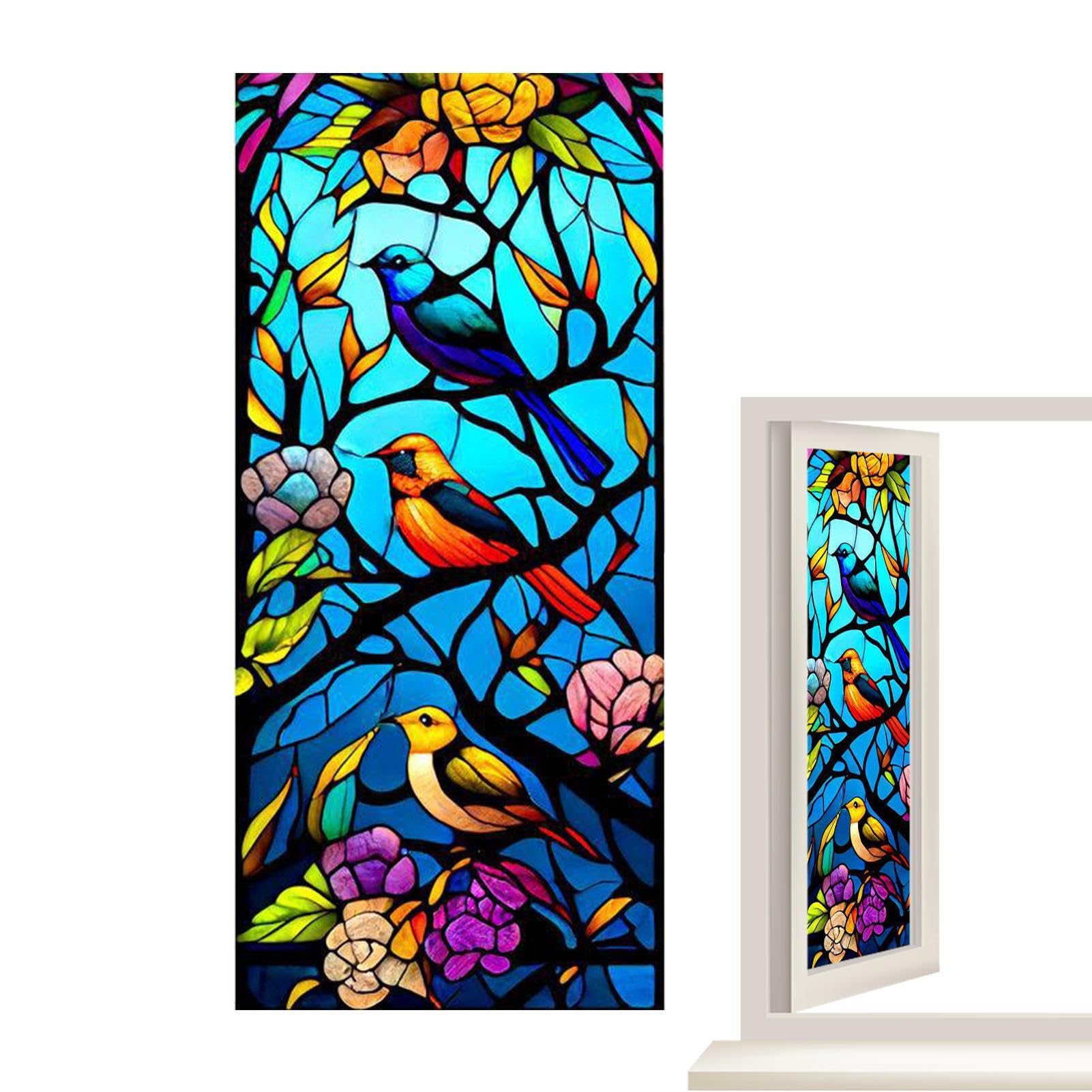 Stained Glass Window Film Privacy Film Decorative Window Stickers Removable Decorative Decals Window Privacy Clings Window Film Static Cling Without Glue for Bathroom Home Offices