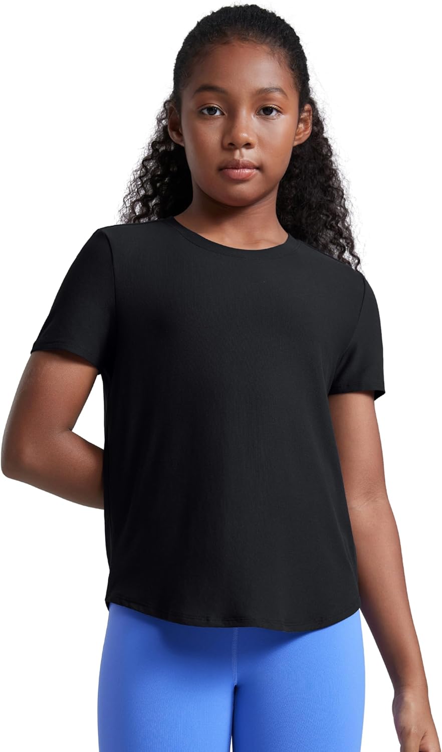 CRZ YOGA Girls Cloudweight Short Sleeve Athletic T Shirts - Active Sports Casual Tees Crew Neck Side Slit Kids Teen