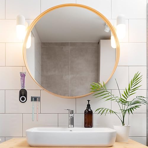 Miniatura 6 de Soporte para cepillos de dientes montado en la pared con cubierta para baño, 2 ranuras organizador de almacenamiento de cepillos de dientes para