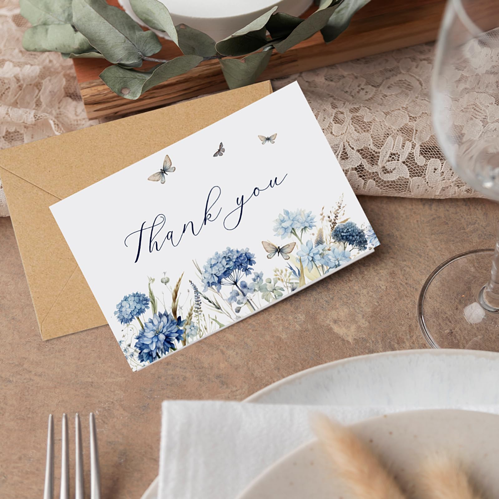 25 tarjetas de agradecimiento funerarias con sobres, tarjeta de duelo de flores azules de acuarela de 4 x 6 pulgadas para funerales, familiares, amigos, seres queridos, celebración de la vida