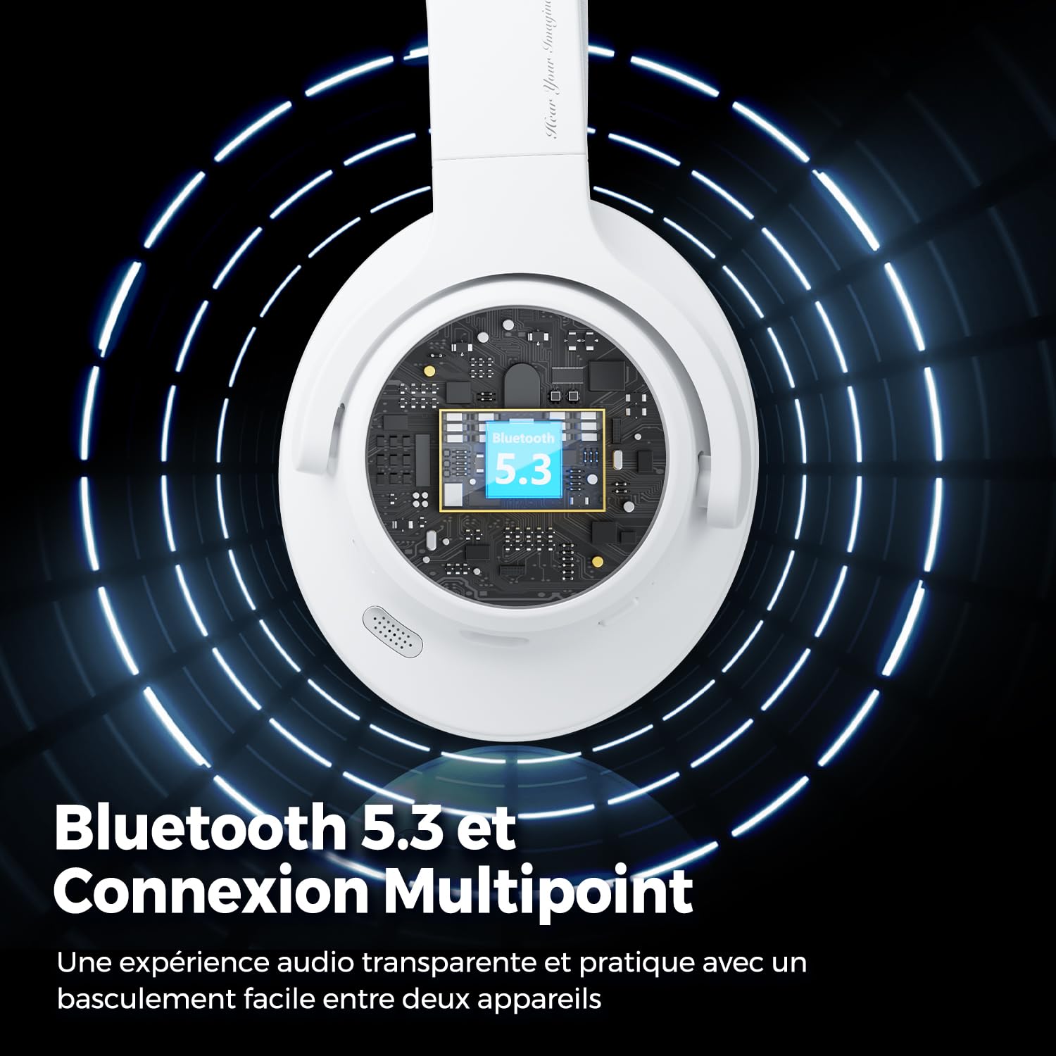 SoundPEATS Space Casque Pliable sans Fil Bluetooth 5.3 Casque à Annulation Active du Bruit avec réduction du Bruit des appels Hybrid ENC Haut-Parleur Dynamique de 40 mm Mode Jeu multipoint