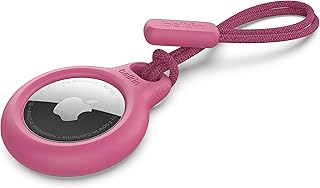 Belkin Apple Airtag Secure Holder with Strap - Apple Air Tag Keychain - Airtag Holder with Strap for Key Ring - Airtag Keychain Accessories - Scratch Resistant Airtag Case with Raised Edges - Pink