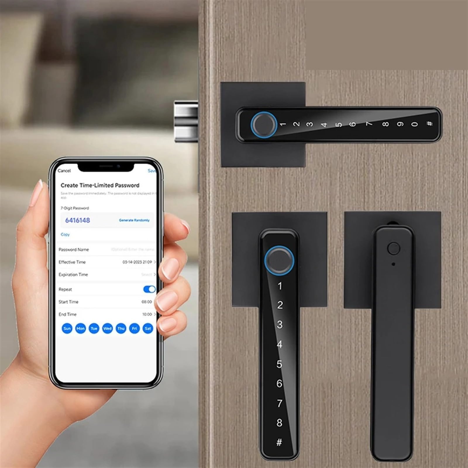 Serrure biométrique intelligente à empreintes digitales, mot de passe, serrure électronique, boutons porte d'entrée sans clé, poignée sécurité Bureau Commercial(blanc)