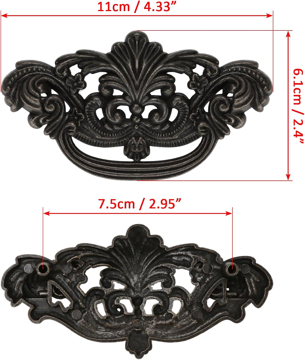 3 Inch C-C Vintage Drawer Pulls – 4PCS 3'' Dark Antique Bronze Cabinet Handle Brass Dresser Pulls Kitchen Hardware 76mm Centers Furniture Handles and Knobs for Drawer Pull Cabinet Door
