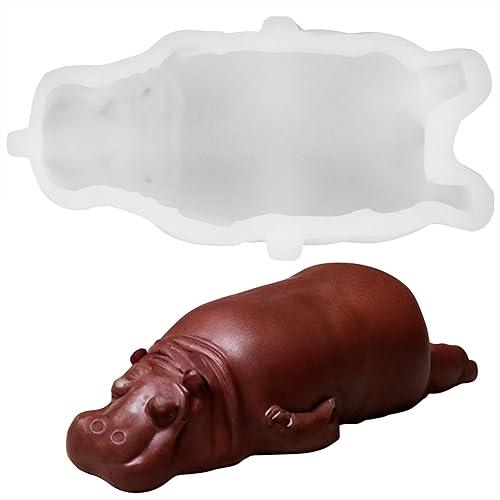 Molde de hipopótamo 3D de silicona con forma de animal de 5.9 x 2.3 pulgadas, hecho a mano, para tartas, chocolate, mousse, pudín, helado, jabón,