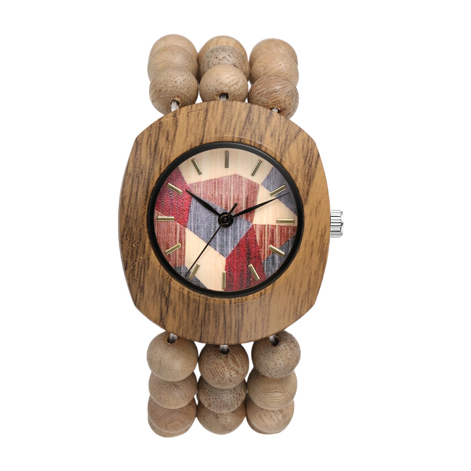 Avaner Armbanduhr Damen Elastische Naturholzuhr: Boho Damenuhr Arabische Ziffern Buddhistisches Perlenarmband Wasserfeste Frauenuhr Beruf Alltag Analog Quarzuhr Geschenk für Frauen Mädchen