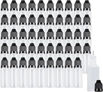 Eau 15ml LDPE Plastic Thin Tip Dropper Bottles, Small Empty Squeeze Dropper Bottles (50PCS, Black Caps), BPA Free
