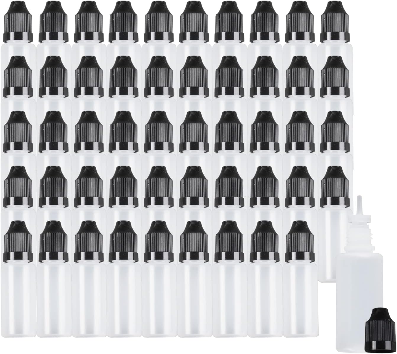 15ml LDPE Plastic Thin Tip Dropper Bottles, Small Empty Squeeze Dropper Bottles (50PCS, Black Caps), BPA Free